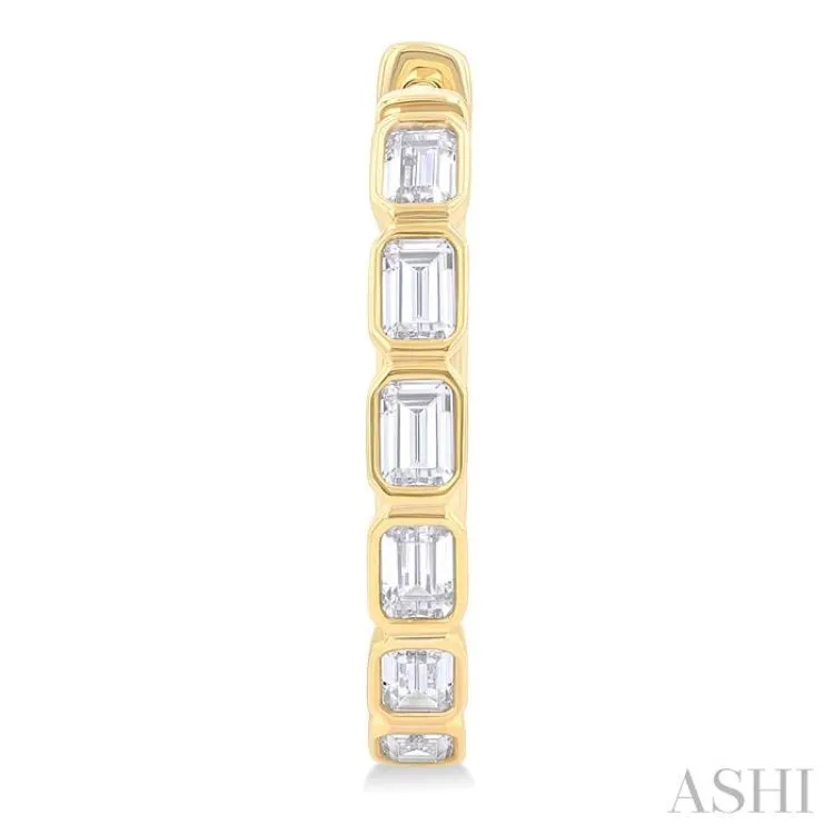 1.00 Ctw Bezel Set Emerald Cut Diamond Fashion Hoop Earring in 14K Yellow Gold