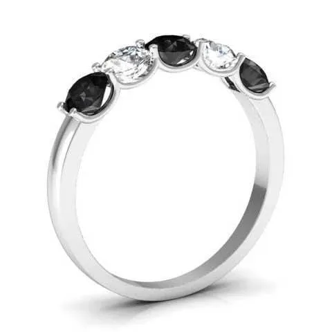 1.00cttw U Prong Black Diamond and White Diamond Five Stone Band