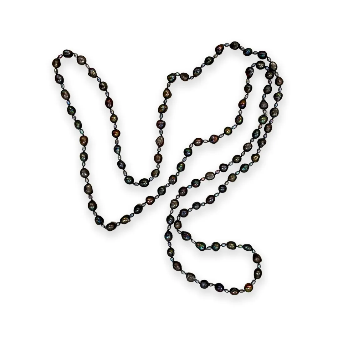 114-10 | BLACK 60" ALTERNATING BAROQUE NECKLACE