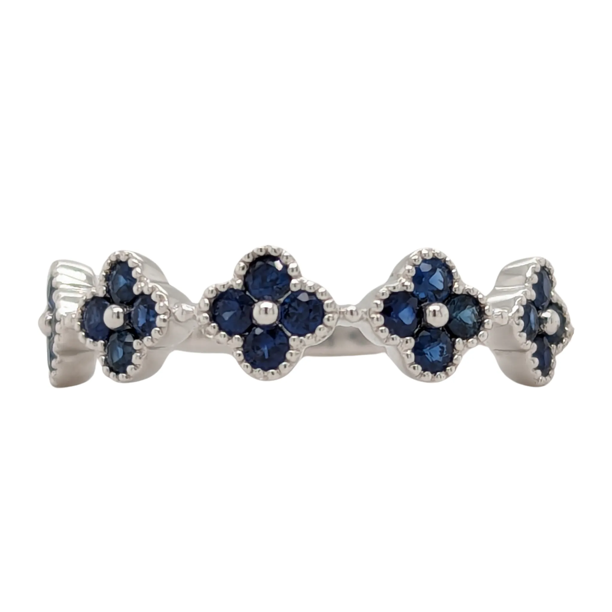 14K White Gold Blue Sapphire Flower Band