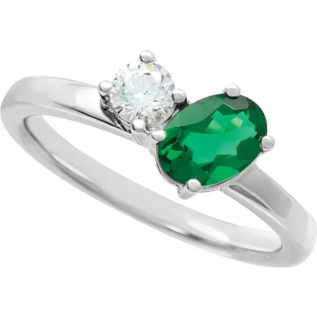 14K White Gold Lab-Grown Emerald & 1/4 CTW Lab-Grown Diamond Ring