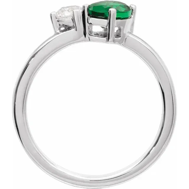 14K White Gold Lab-Grown Emerald & 1/4 CTW Lab-Grown Diamond Ring