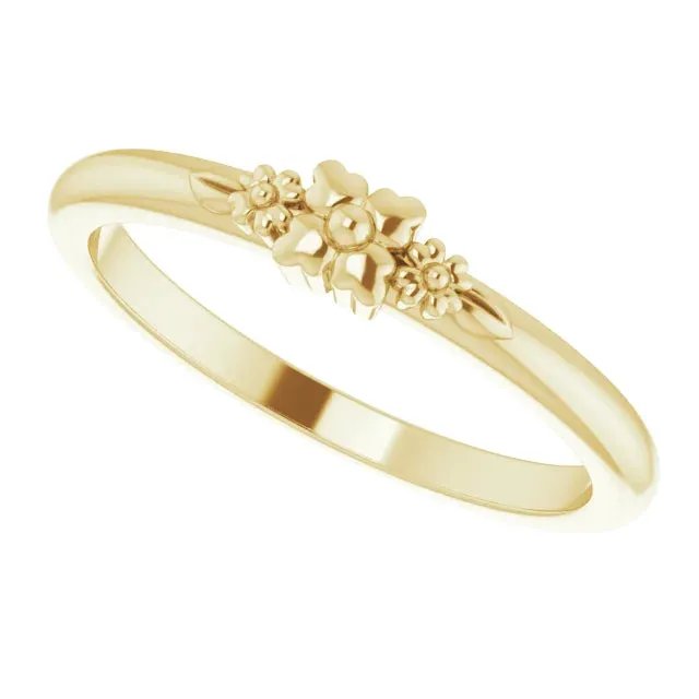 14K Yellow Gold Floral Stackable Ring