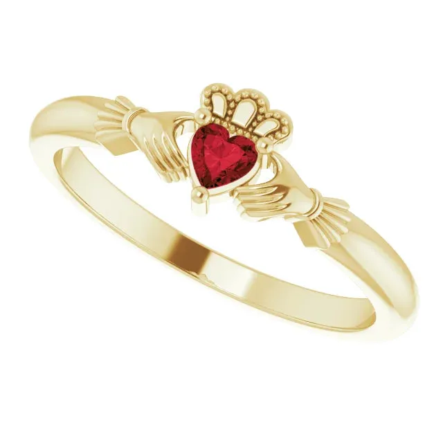 14K Yellow Gold Natural Mozambique Garnet Claddagh Ring