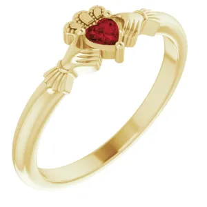 14K Yellow Gold Natural Mozambique Garnet Claddagh Ring