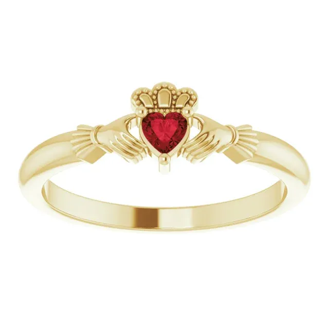 14K Yellow Gold Natural Mozambique Garnet Claddagh Ring