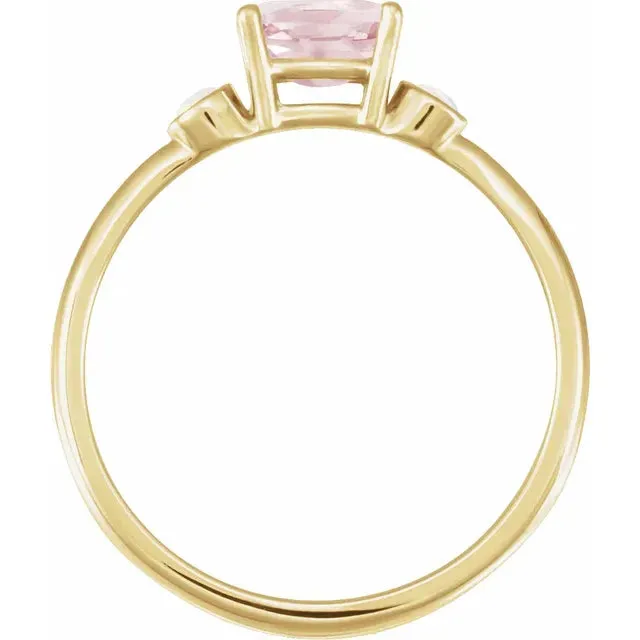 14K Yellow Gold Natural Pink Morganite & Natural White Opal Ring