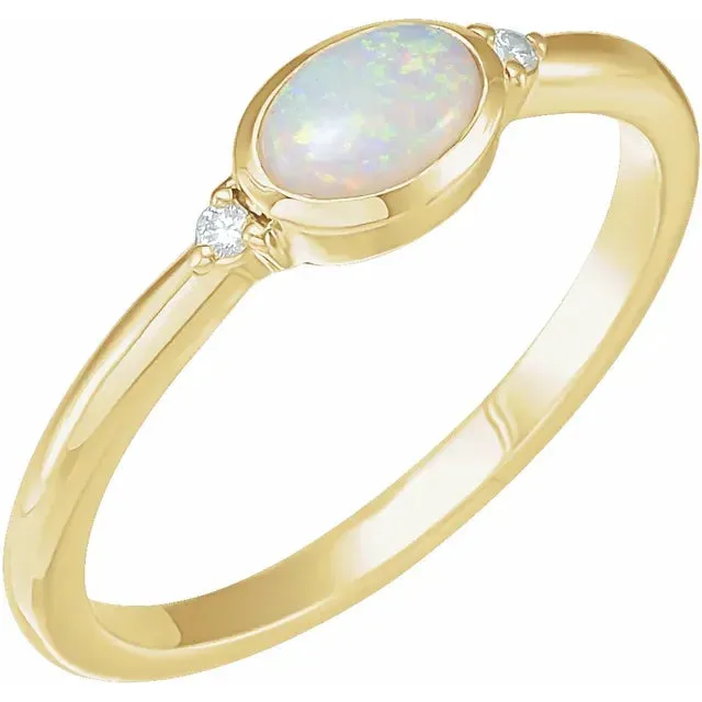 14K Yellow Gold Natural White Ethiopian Opal & .03 CTW Natural Diamond Ring