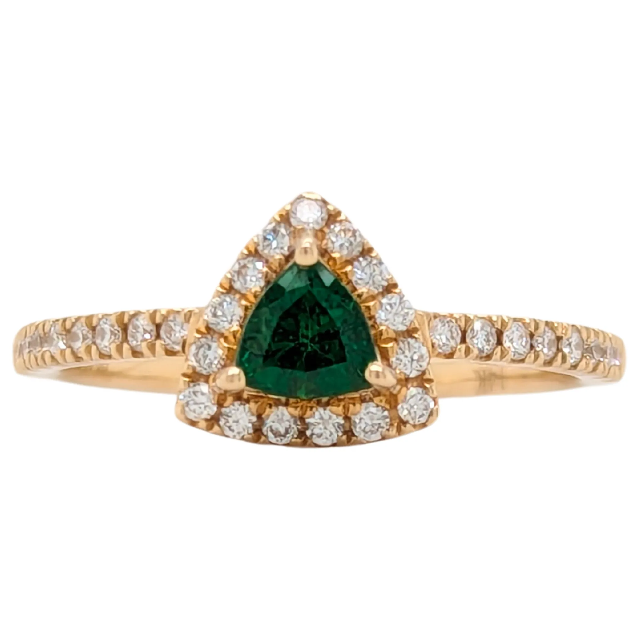 14K Yellow Gold Trillian Tsavorite Garnet Diamond Halo Ring