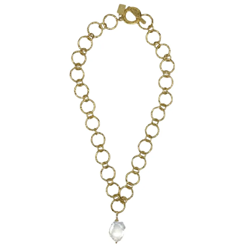 152-01-G | HAMMERED ALTERNATING CHAIN W/ WILD PEARL DROP (GOLD)