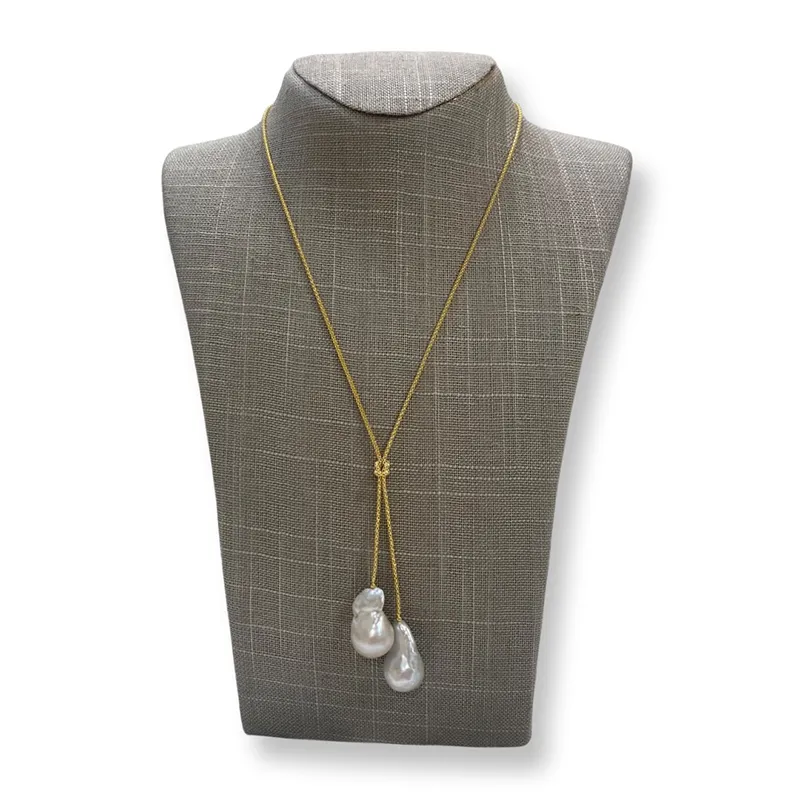 153-01-G | GOLD CHAIN w/ 2 WHITE WILD PEARLS