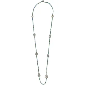 405-AQUA-S | AQUA MIX CRYSTAL & WILD PEARL NECKLACE 44"