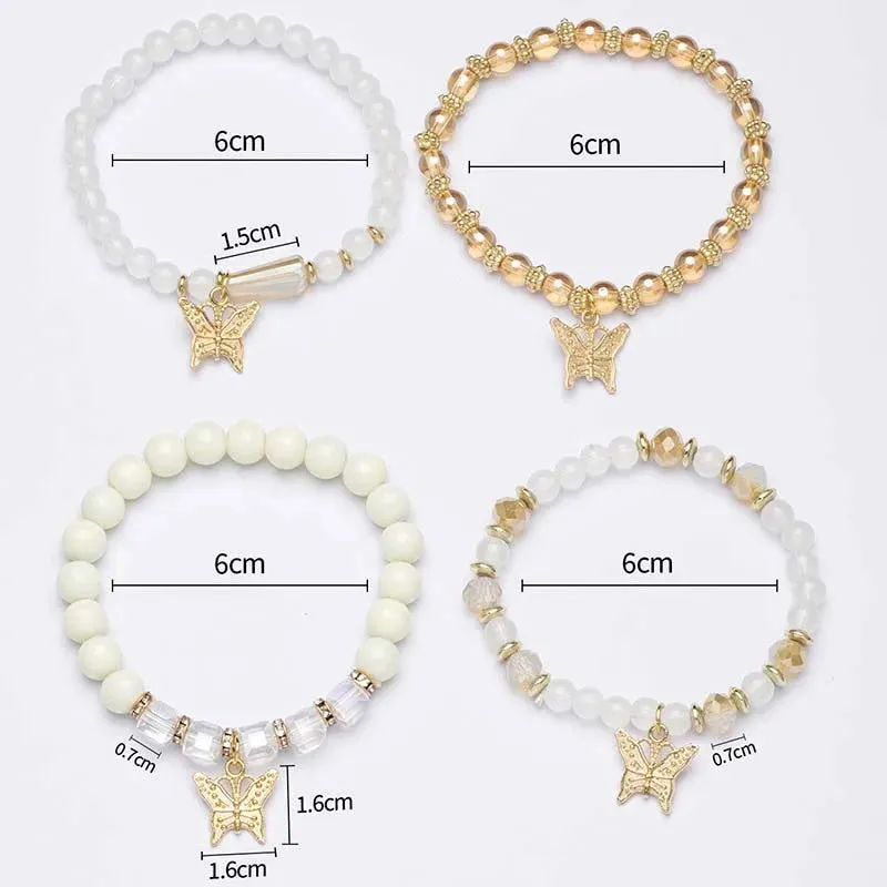 4pcs Butterfly Crystal Beaded Chain Bangle Bracelets