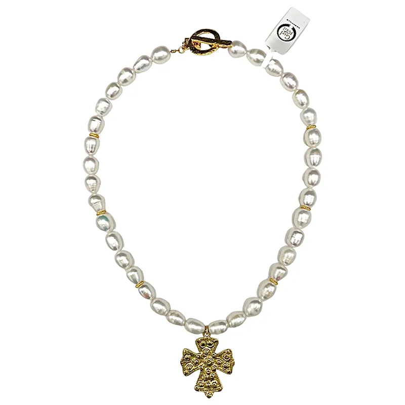 714-01-GC | FRESHWATER NECKLACE W/ COPTIC CROSS