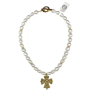 714-01-GC | FRESHWATER NECKLACE W/ COPTIC CROSS