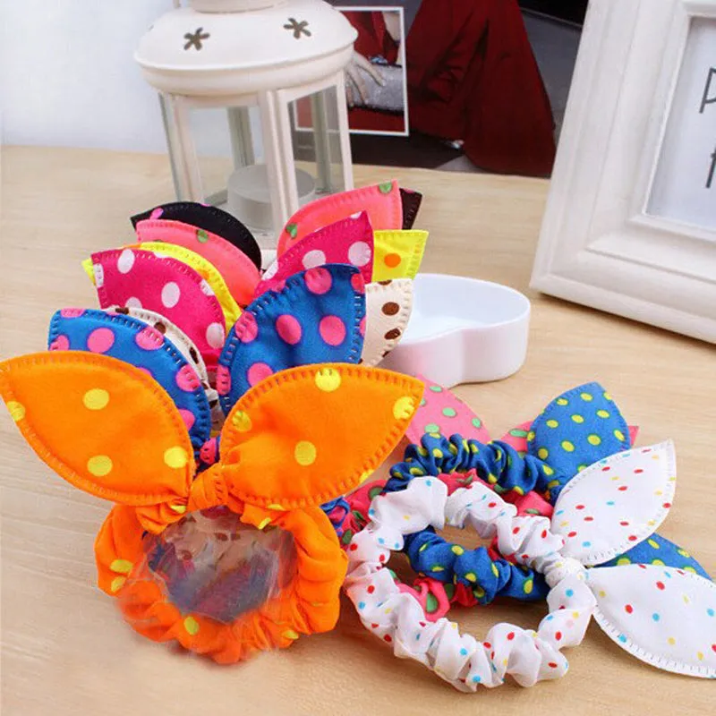 8Pcs/Lot Cute Flower Hair Rope Elastic Rubber Bands Headbands Rabbit Ear Dot Headwear Elastic Hair Band Hair Ties Rope Scrunchy