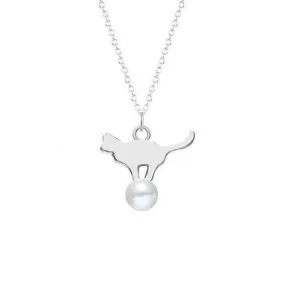 925 Sterling Silver overlay, Imitation Pearl Cat Necklace pendant