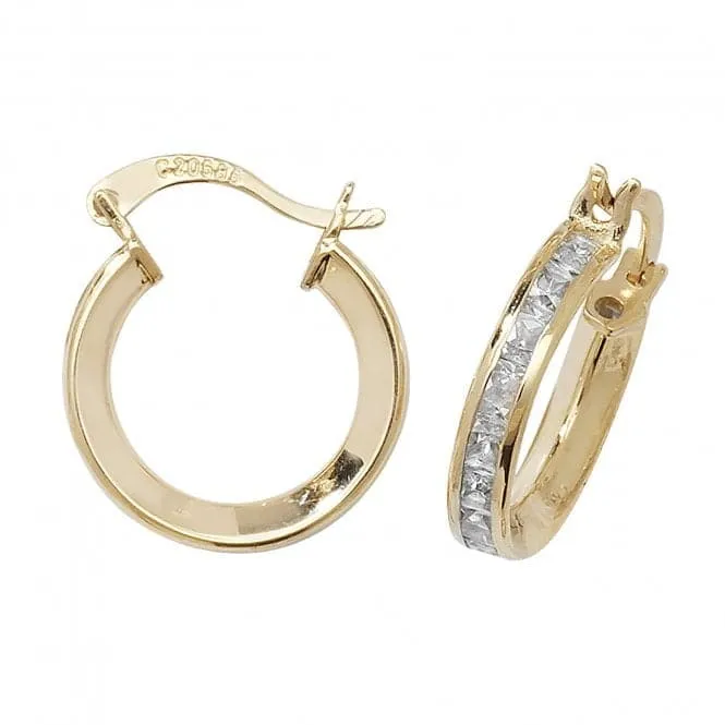 9ct Yellow Gold 10mm Zirconia Hoop Earrings ER086