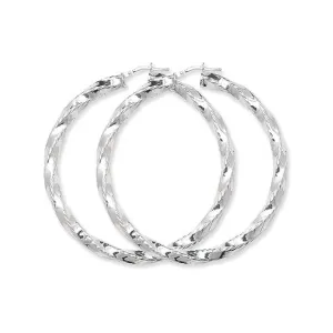 Acotis Silver Hoop Earrings Cut Twisted G5190