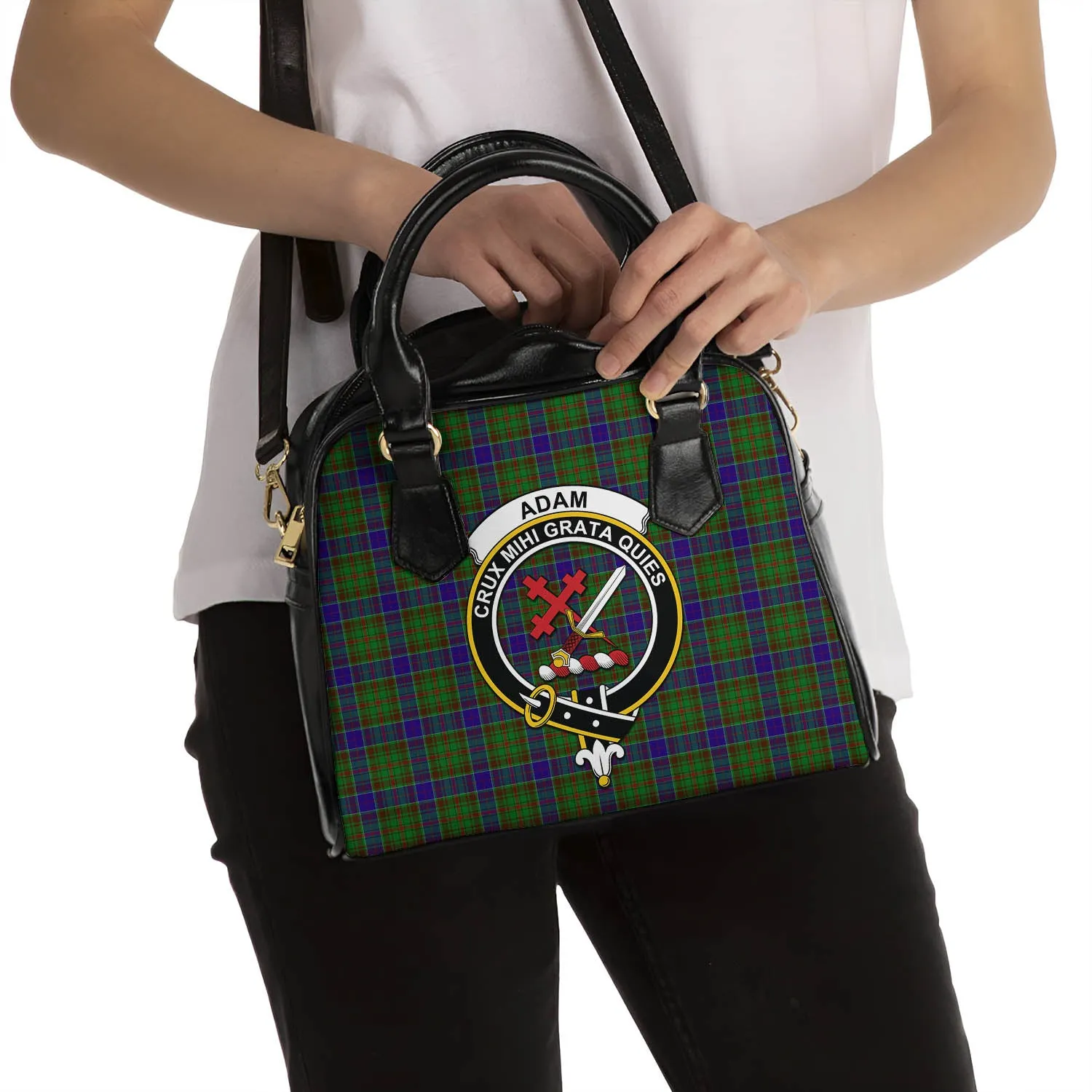 Adam Tartan Shoulder Handbags with Family Crest