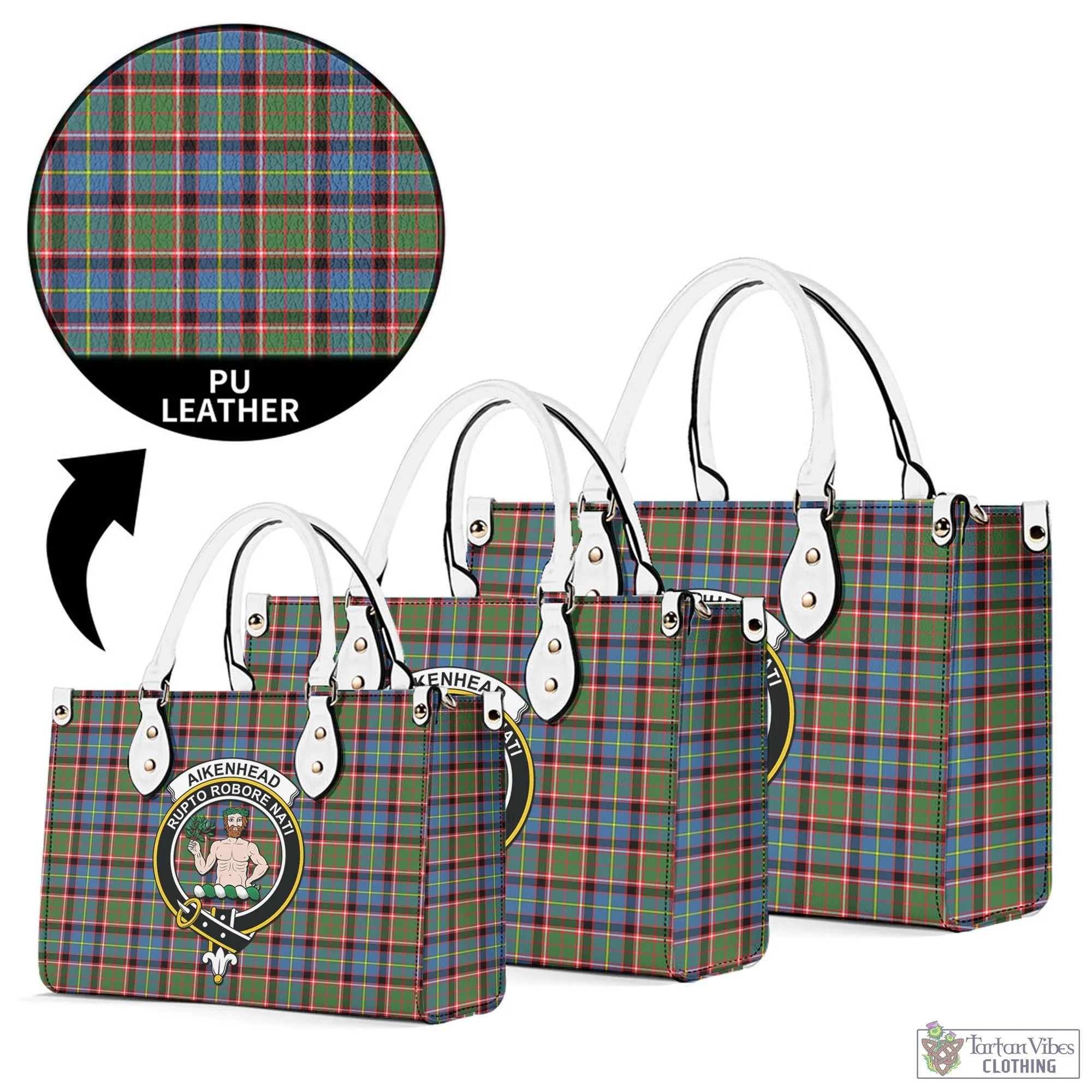 Aikenhead Tartan Luxury Leather Handbags with Family Crest