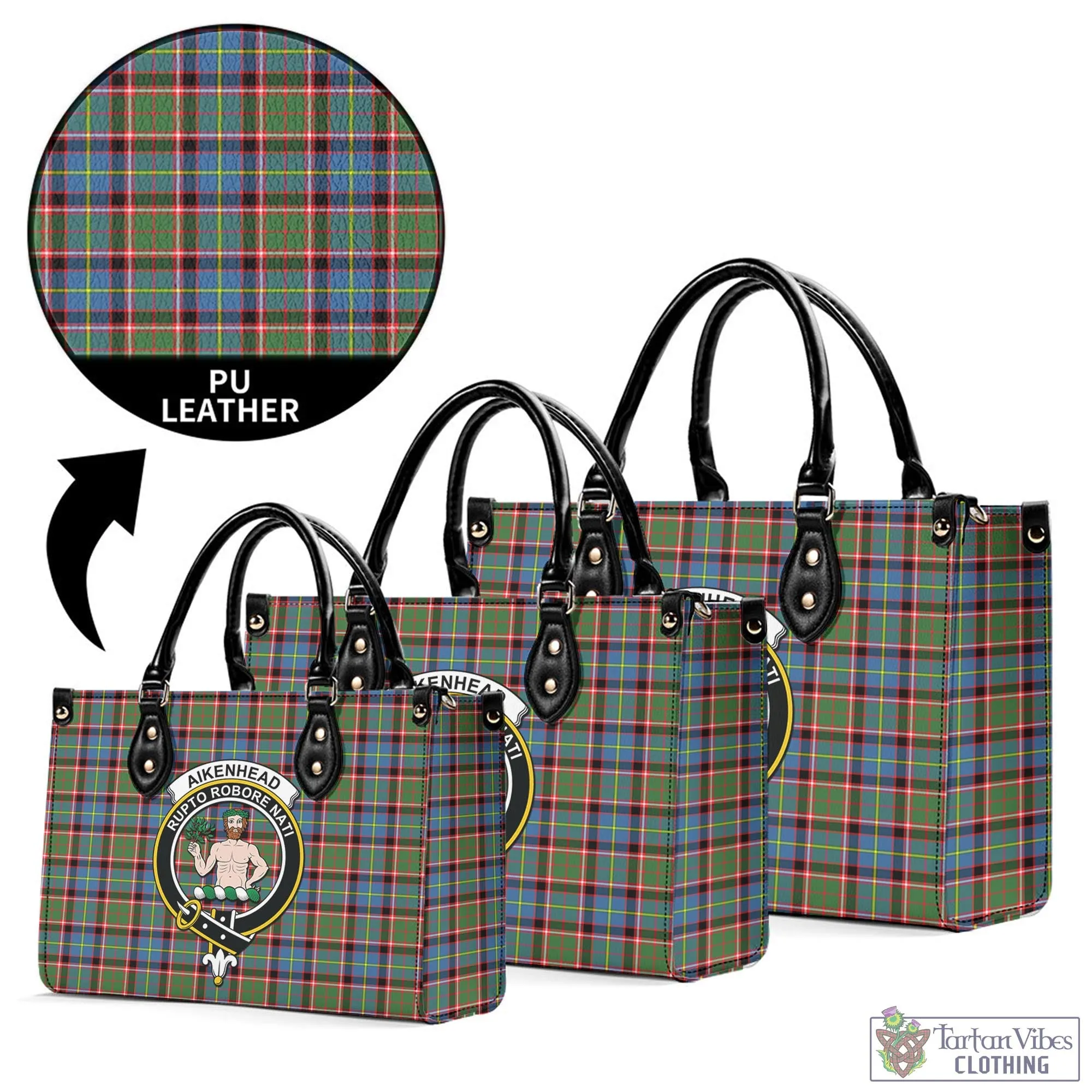 Aikenhead Tartan Luxury Leather Handbags with Family Crest