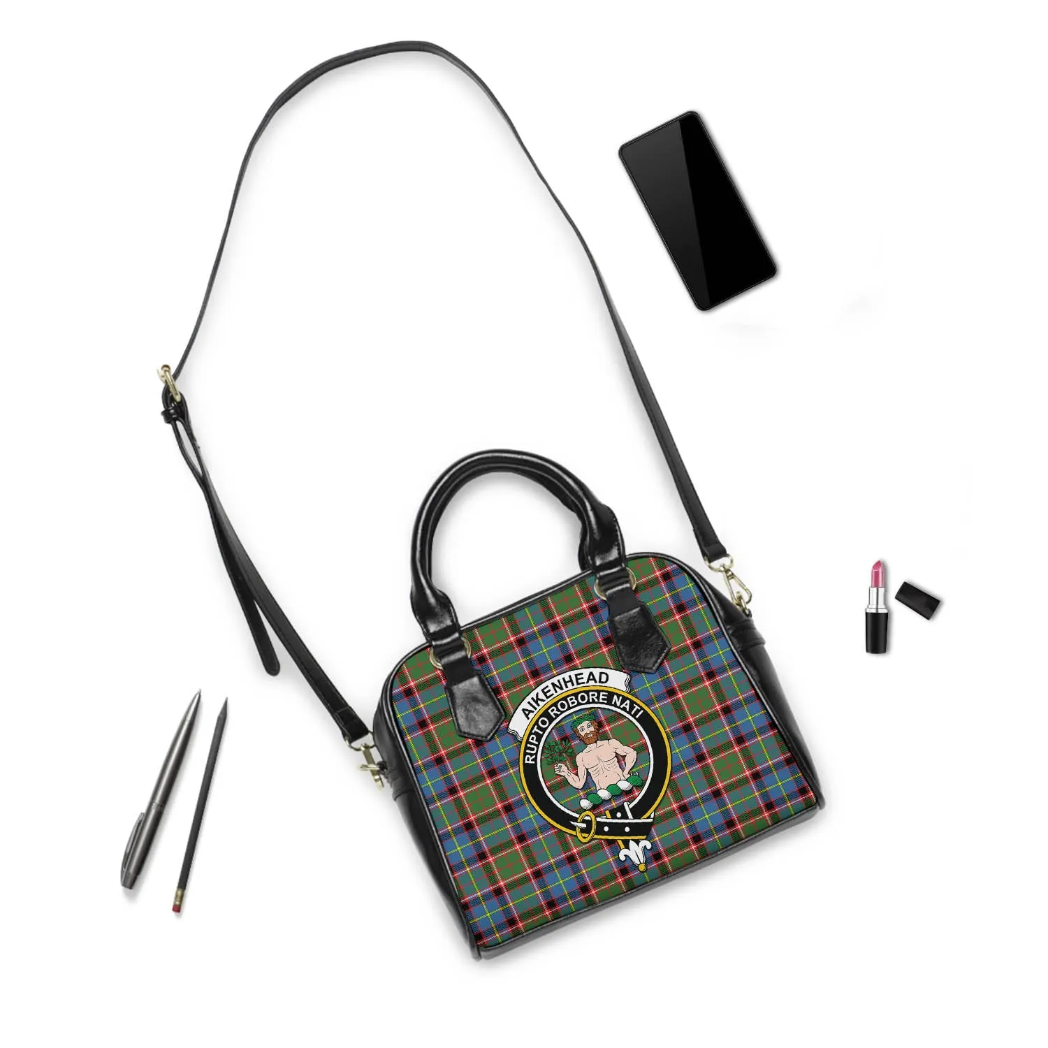 Aikenhead Tartan Shoulder Handbags with Family Crest