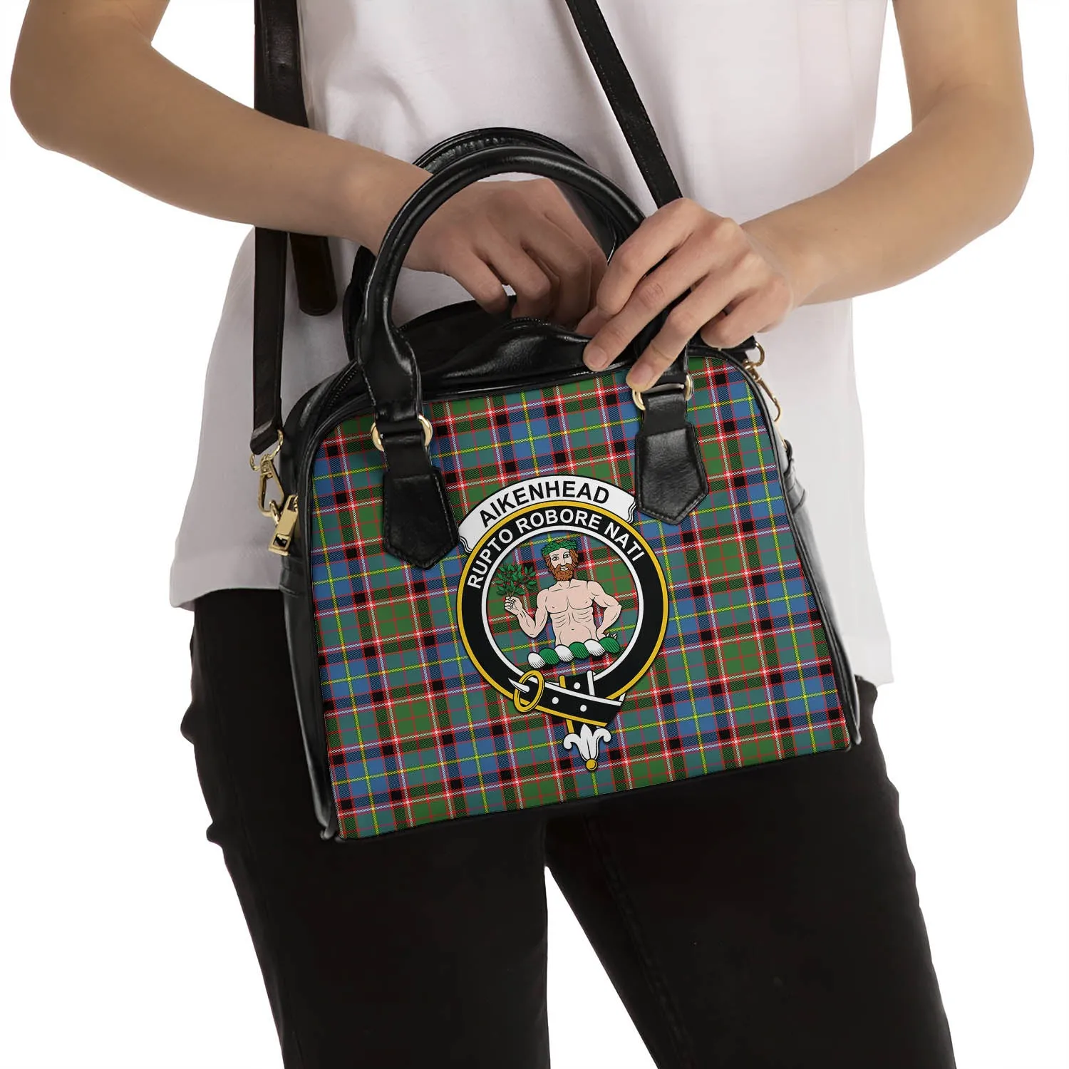 Aikenhead Tartan Shoulder Handbags with Family Crest