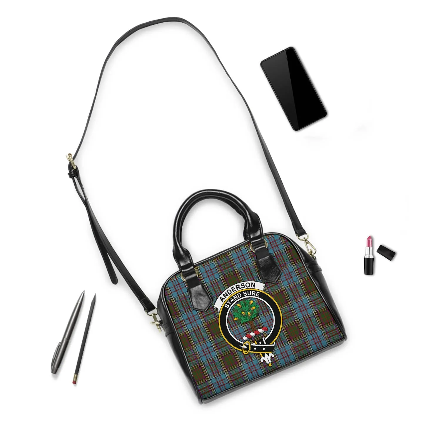 Anderson Tartan Shoulder Handbags with Family Crest