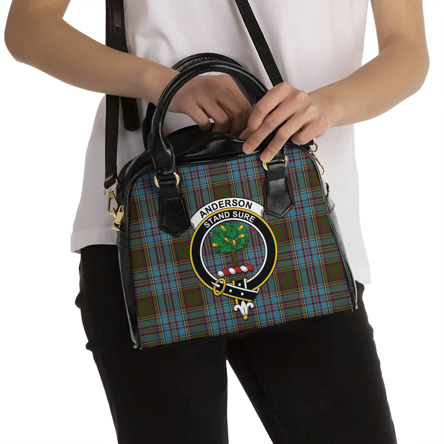 Anderson Tartan Shoulder Handbags with Family Crest