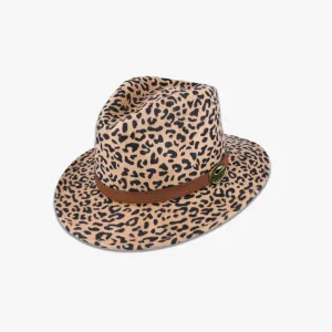 Animal Print Fedora with Brown Leather Band