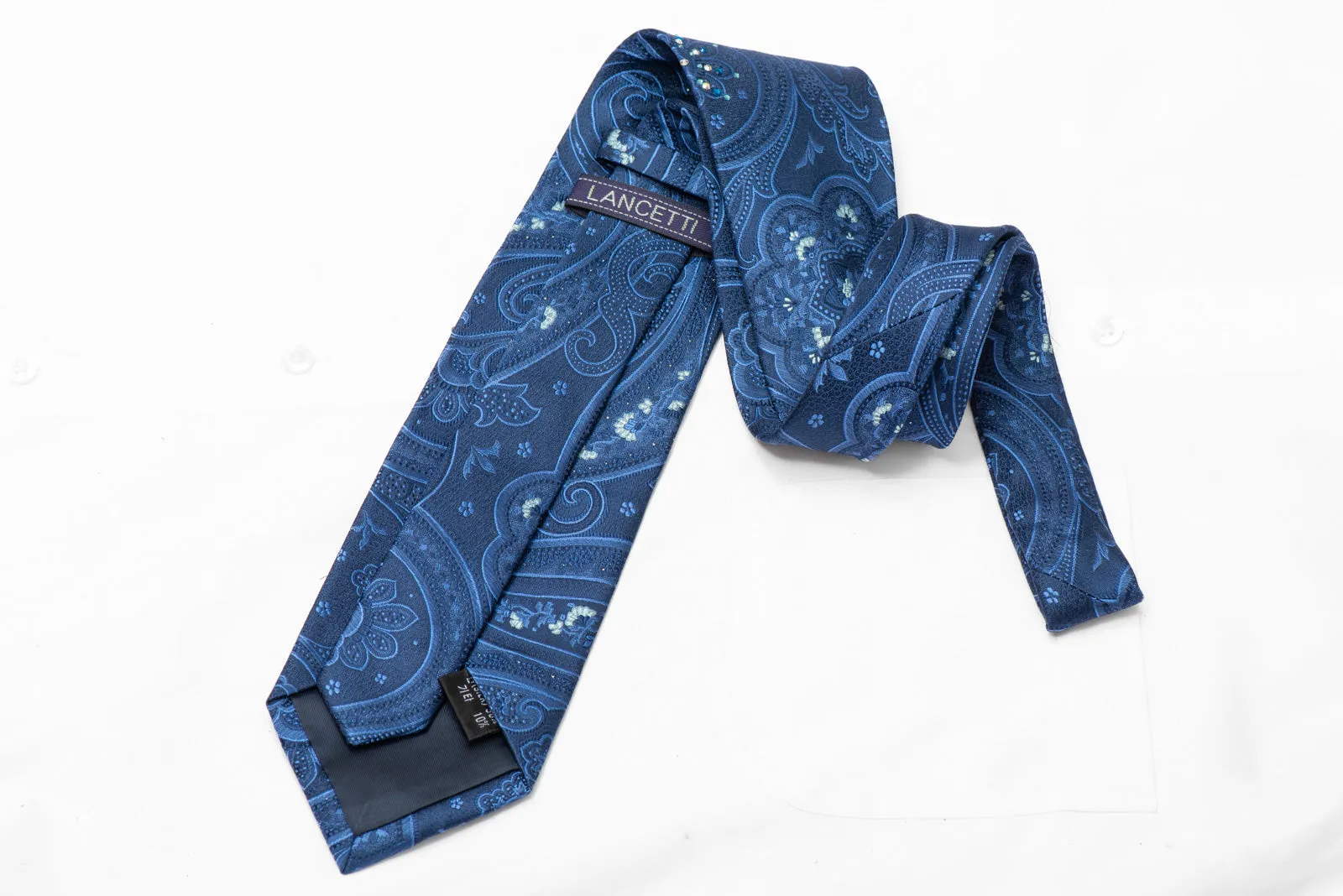 Anthemion & Paisley On Blue Rhinestone Silk Necktie