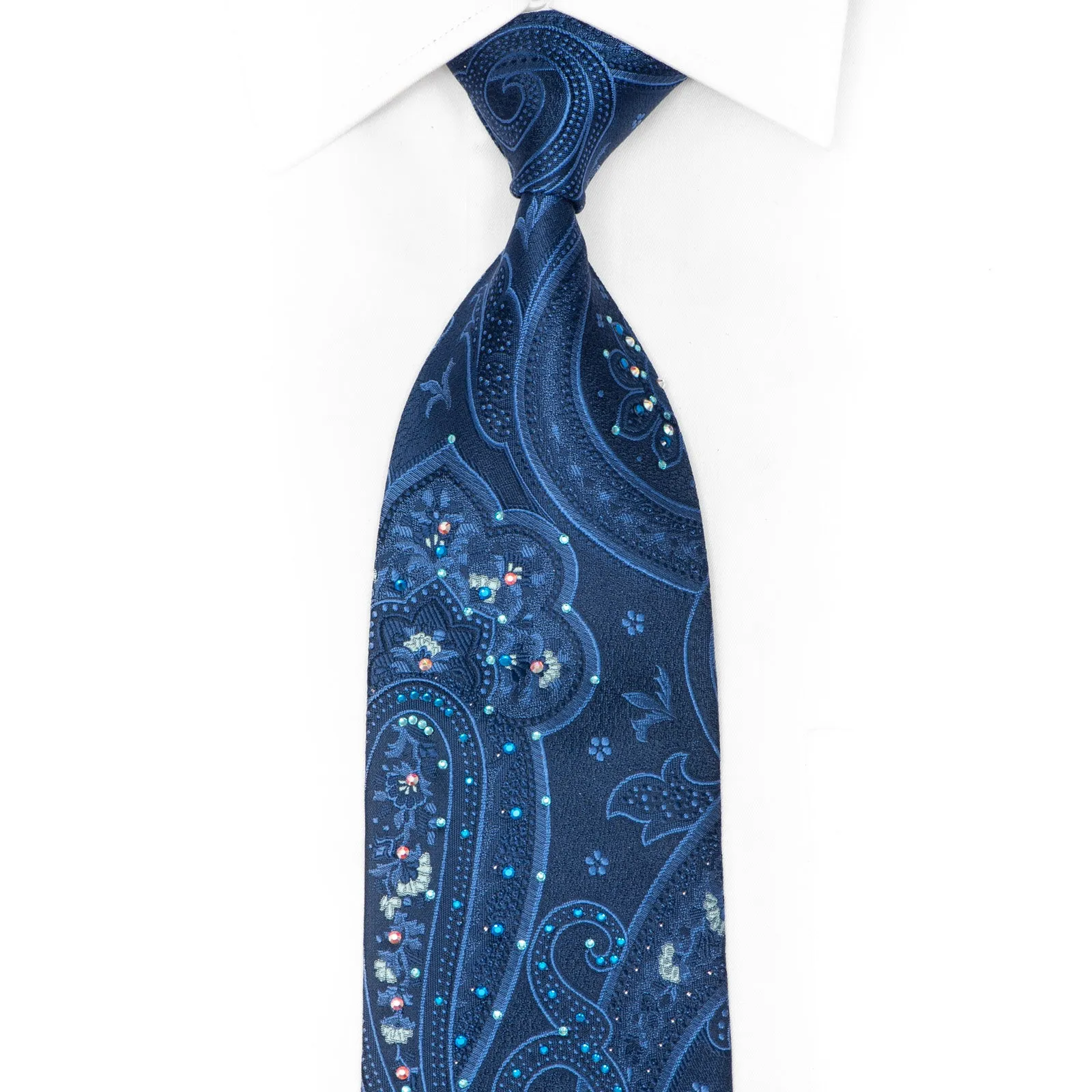 Anthemion & Paisley On Blue Rhinestone Silk Necktie