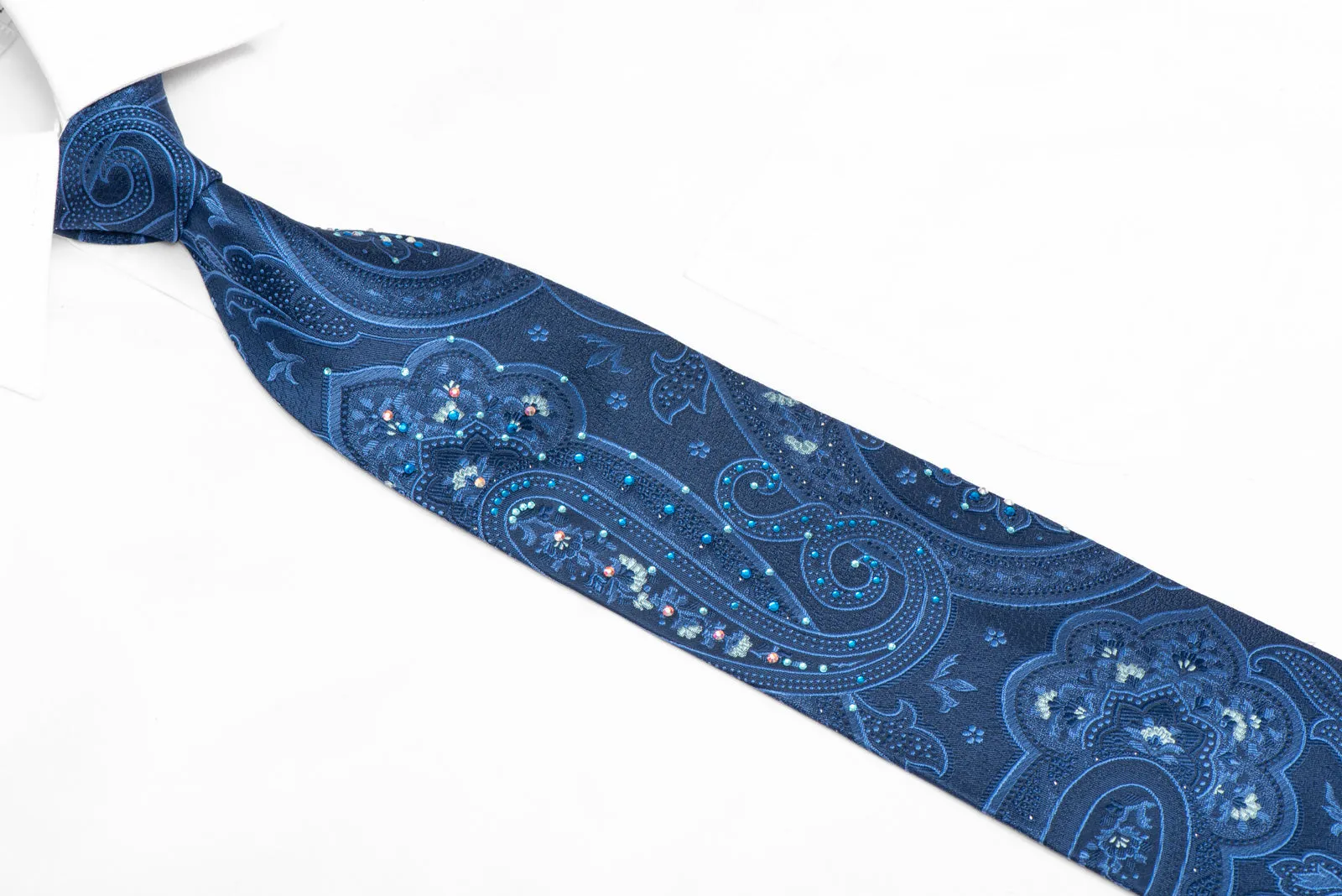 Anthemion & Paisley On Blue Rhinestone Silk Necktie