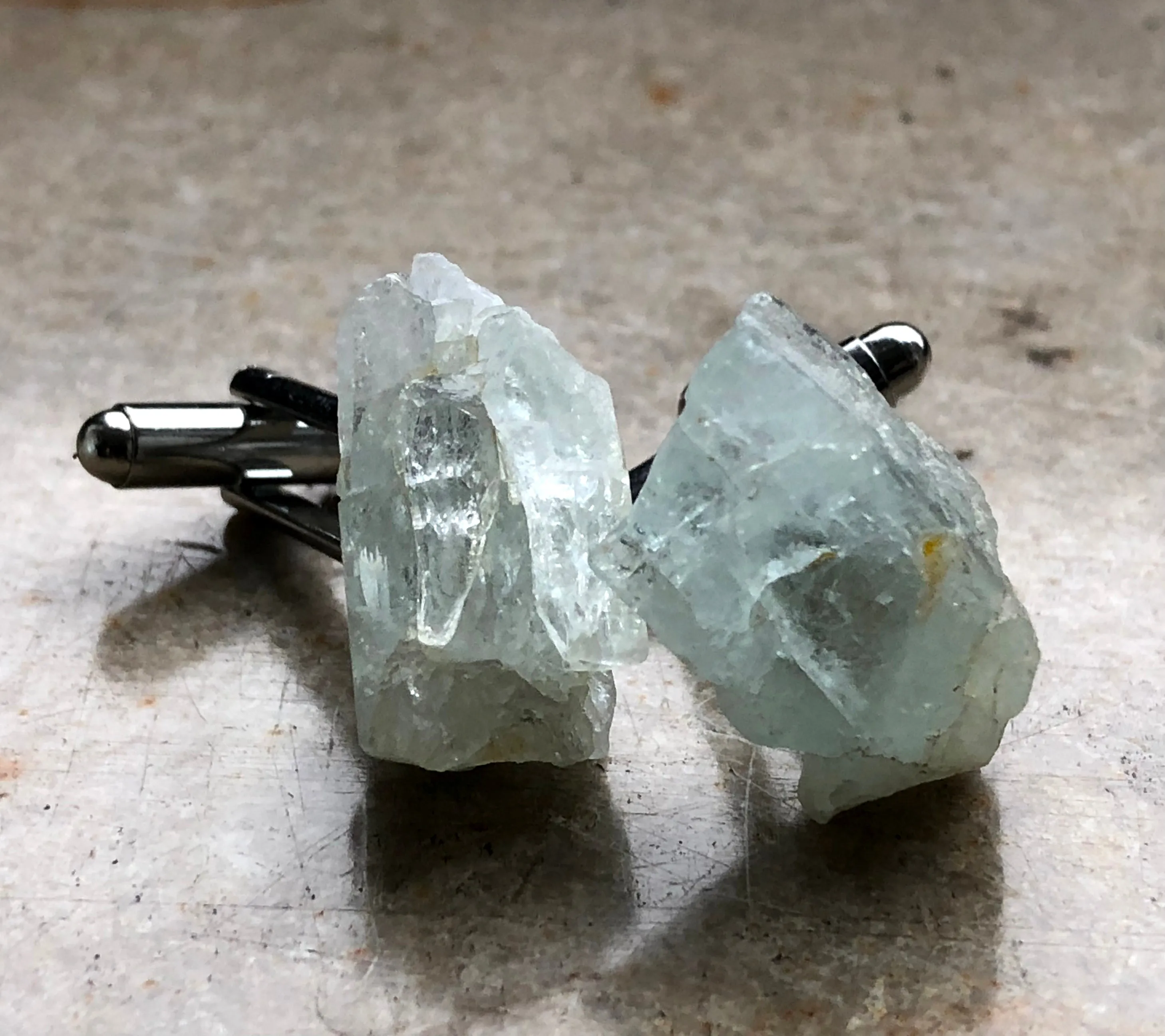 Aquamarine Cufflinks, raw stone cuff links