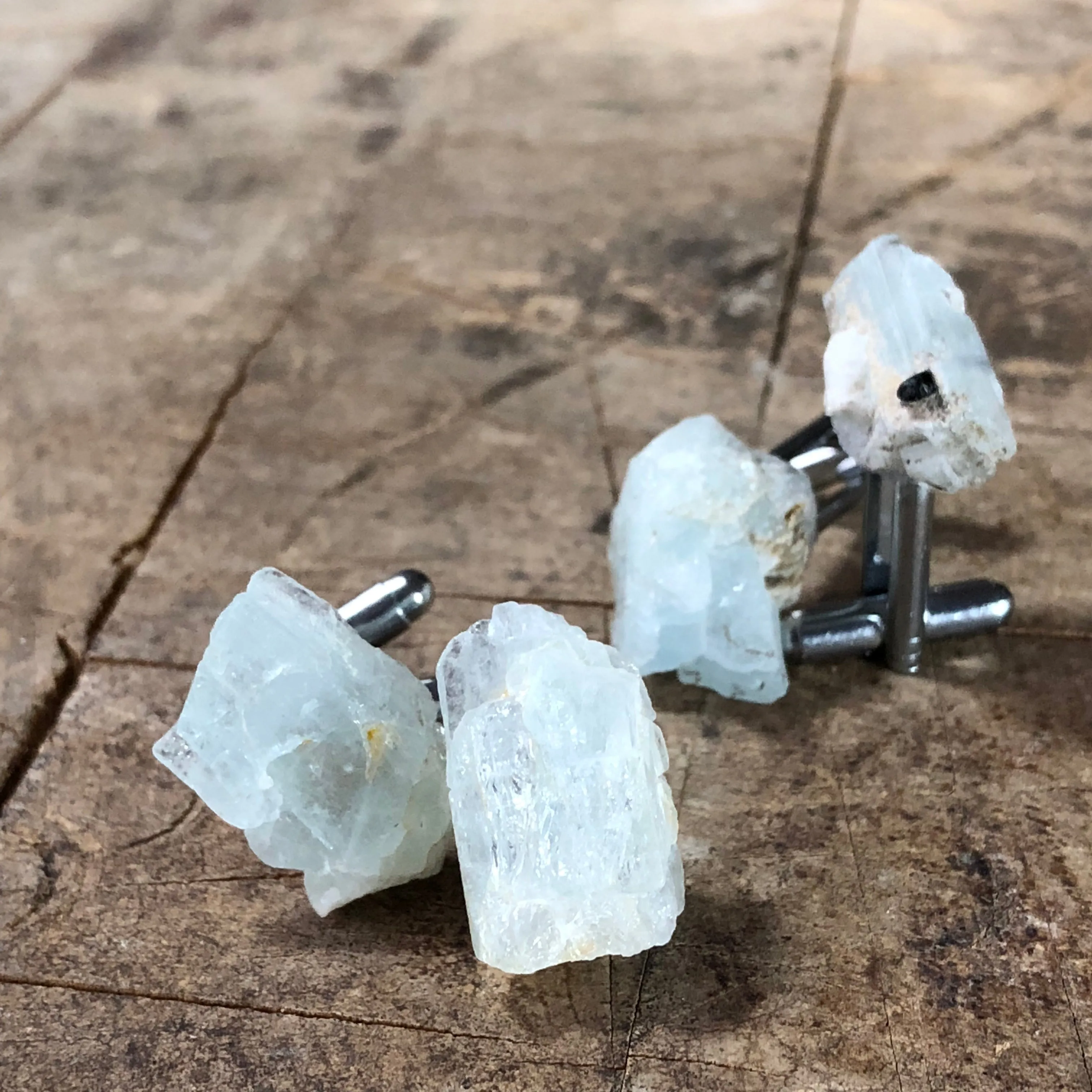 Aquamarine Cufflinks, raw stone cuff links