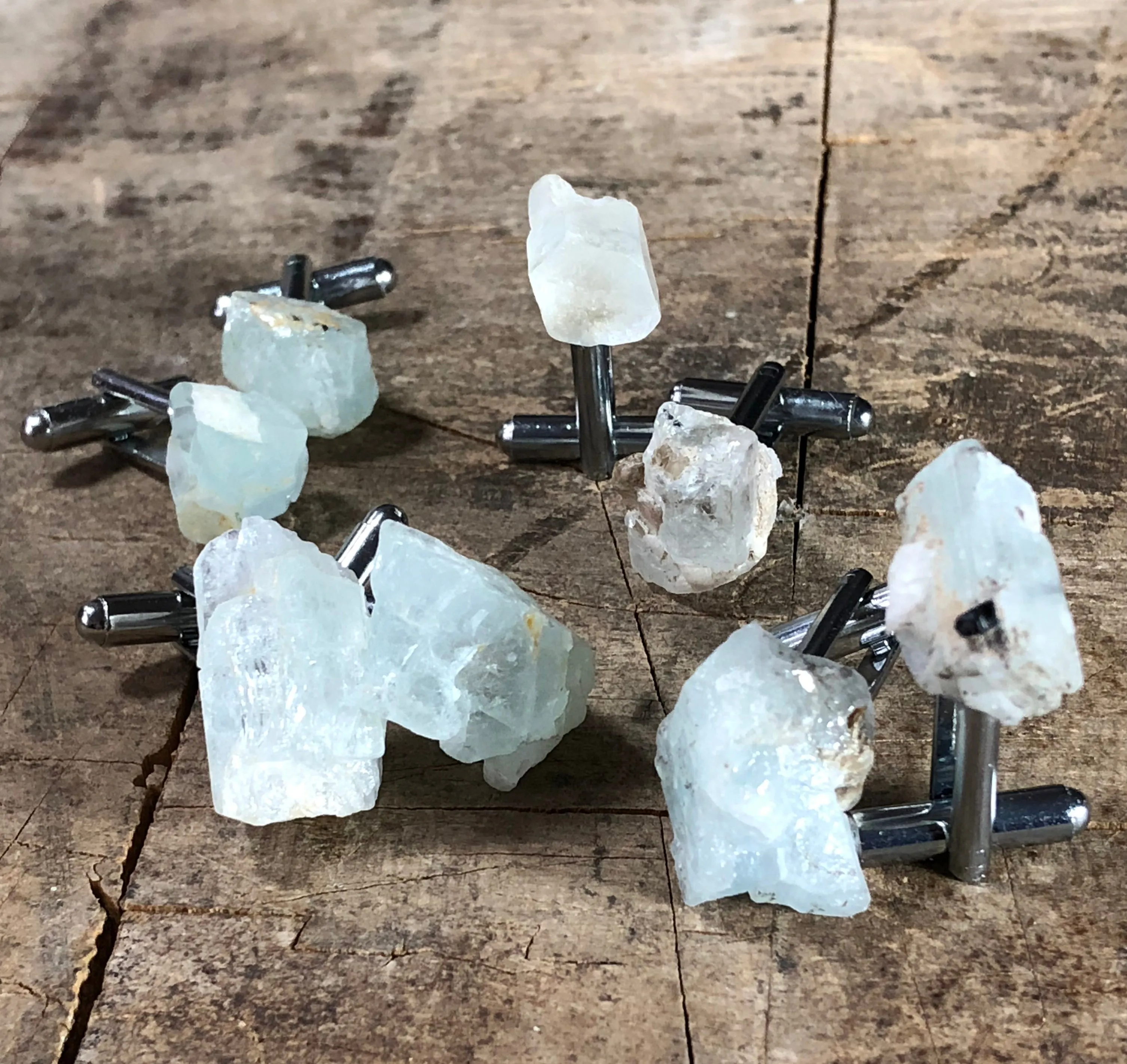 Aquamarine Cufflinks, raw stone cuff links