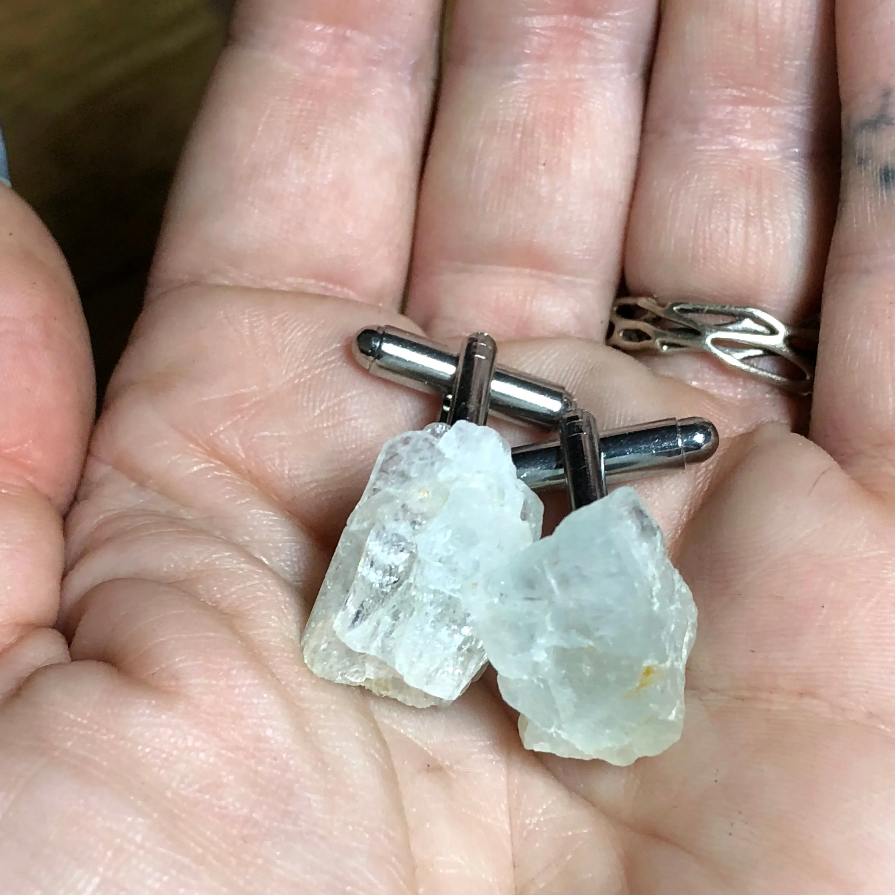 Aquamarine Cufflinks, raw stone cuff links