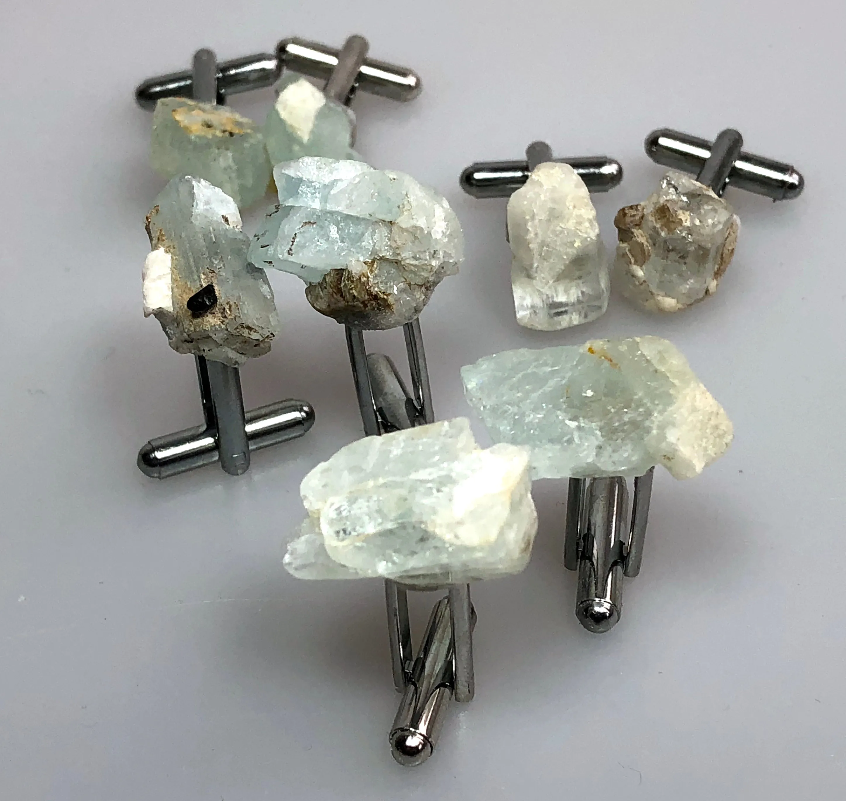 Aquamarine Cufflinks, raw stone cuff links