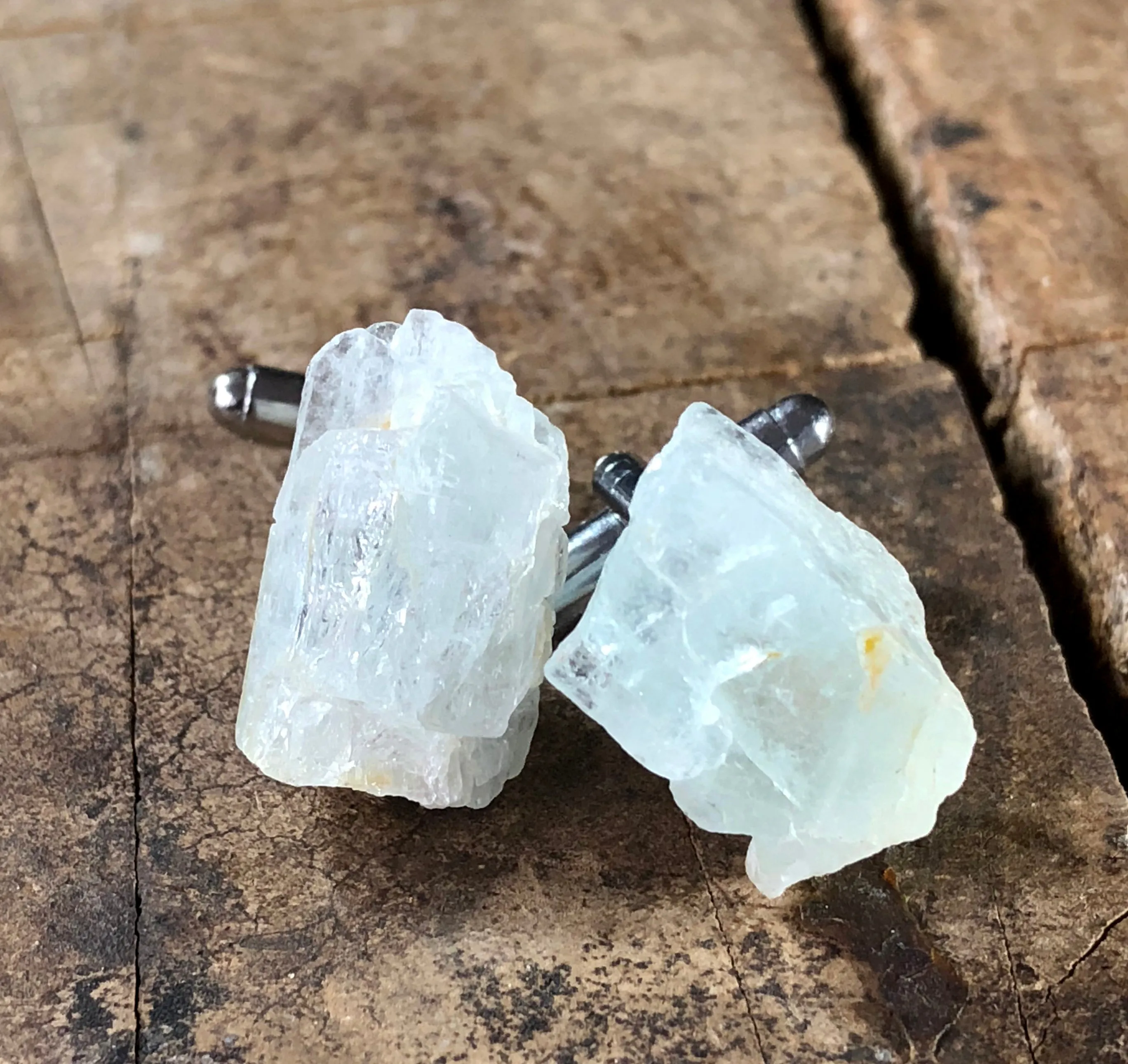 Aquamarine Cufflinks, raw stone cuff links