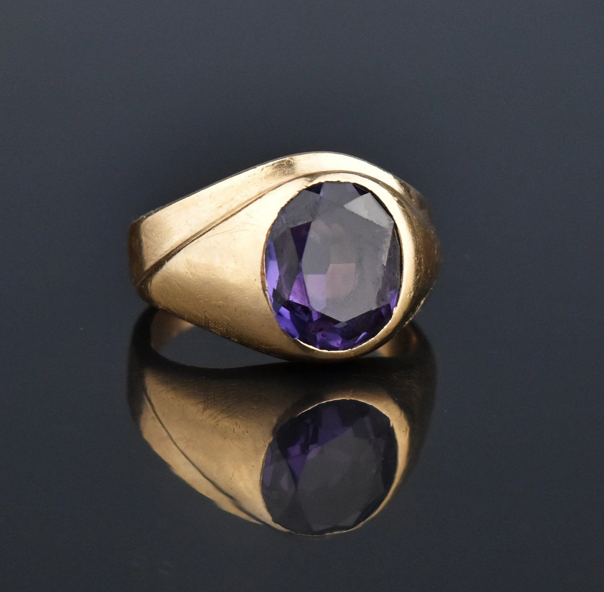 Art Deco Color Change Sapphire Signet Ring, Sz 8.25