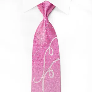 Austin Reed Men's Crystal Rhinestone Silk Necktie Scrolls On Pink With Silver Sparkles