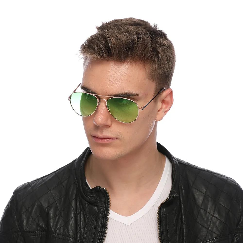 Aviator Sunglasses Classic - Non-Polarized - Gold Frame - Lime