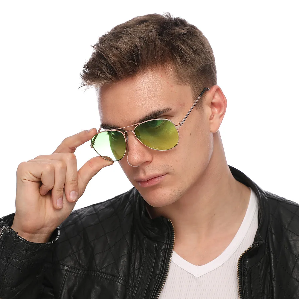 Aviator Sunglasses Classic - Non-Polarized - Gold Frame - Lime