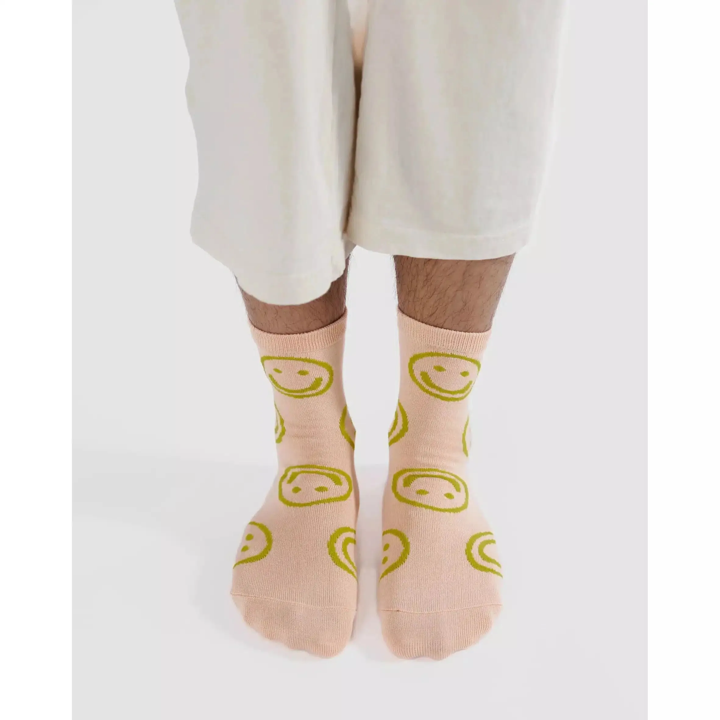 Baggu - Adult crew socks - Light Pink Happy