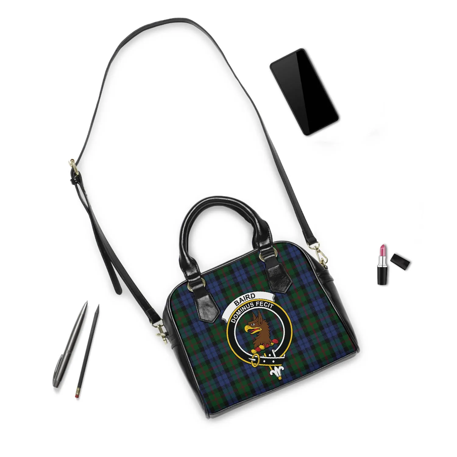 Baird Tartan Shoulder Handbags with Family Crest