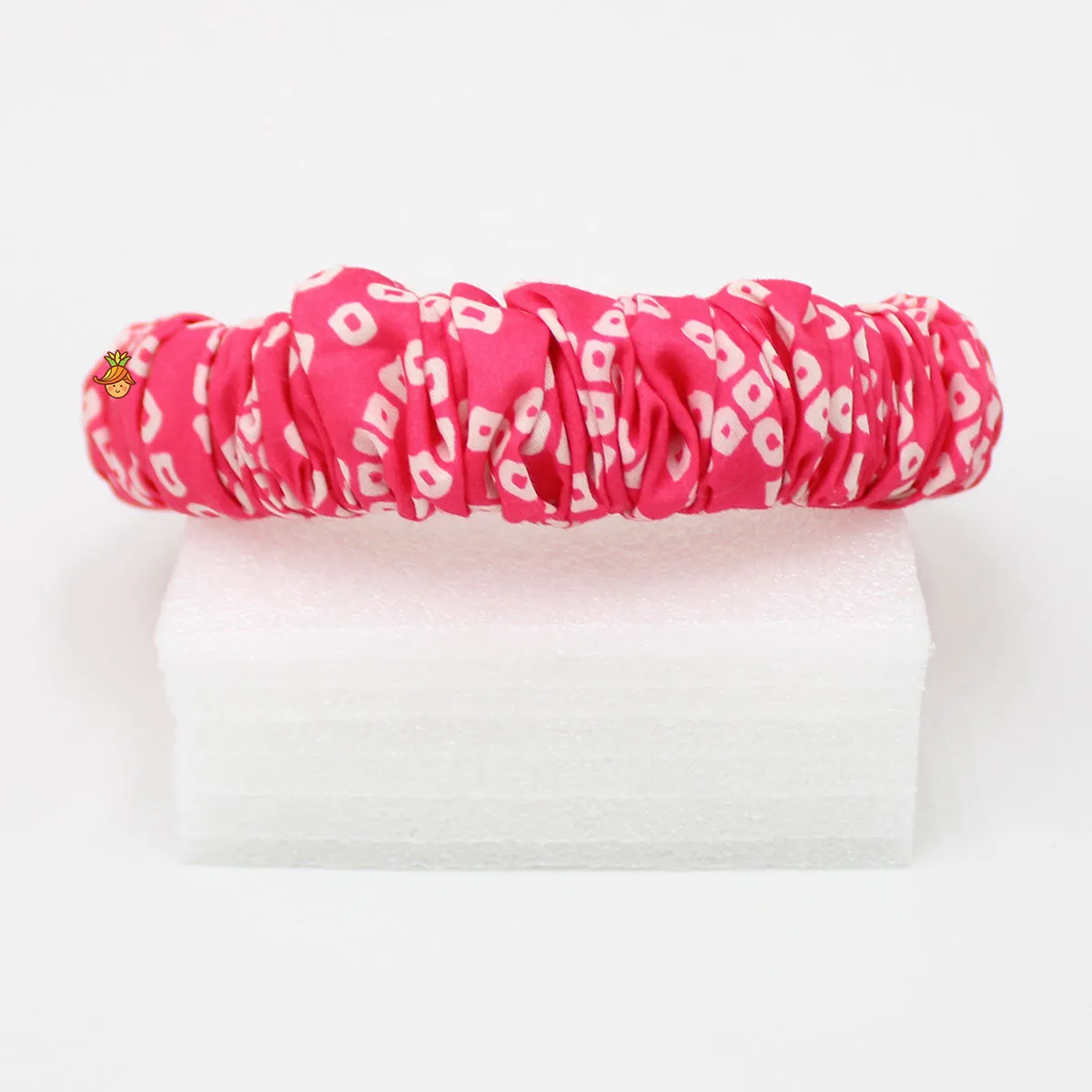 Bandhani Printed Fuchsia Pink Pleated Hair Band