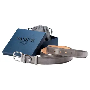 BARKER Plain Leather Belt - Mens - Grey Hand Painted