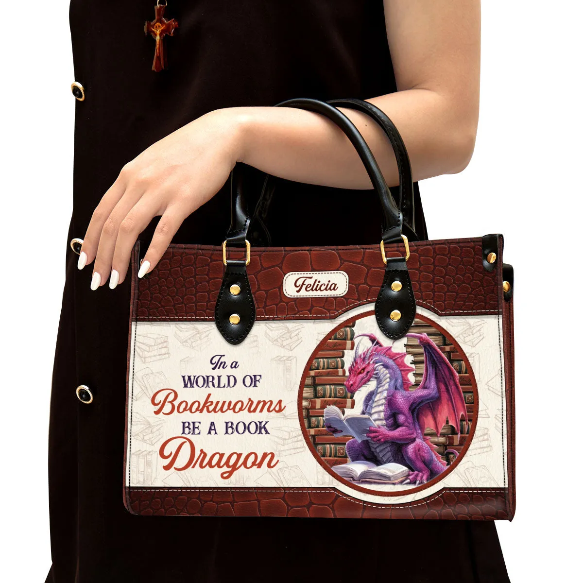 Be A Book Dragon Leather Handbag Book Lovers Gift LHB82