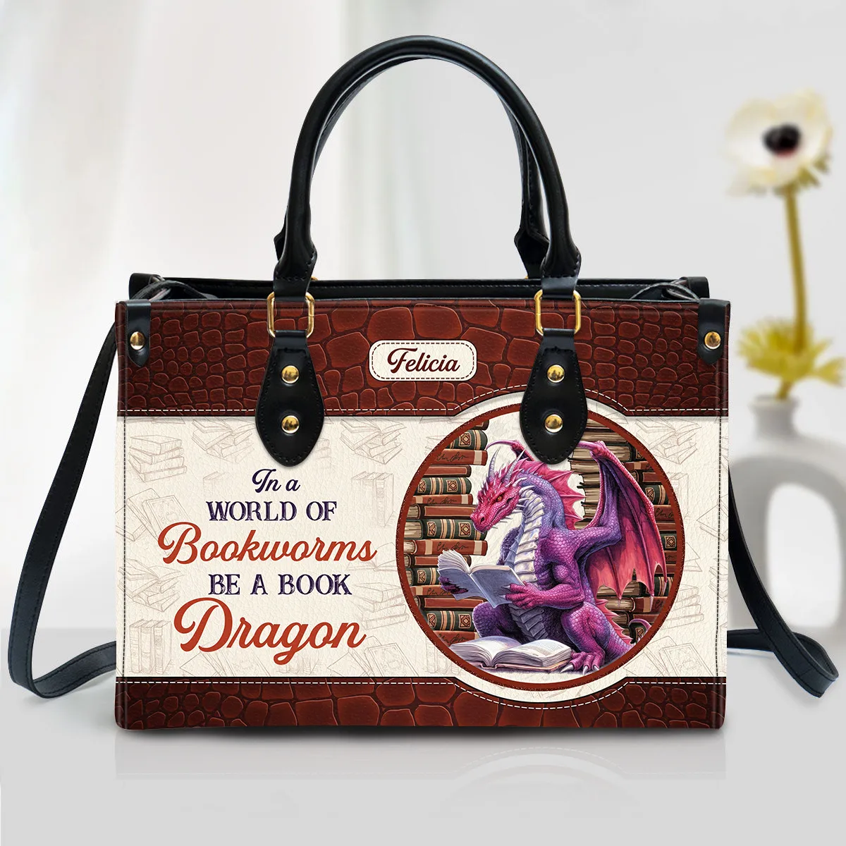 Be A Book Dragon Leather Handbag Book Lovers Gift LHB82